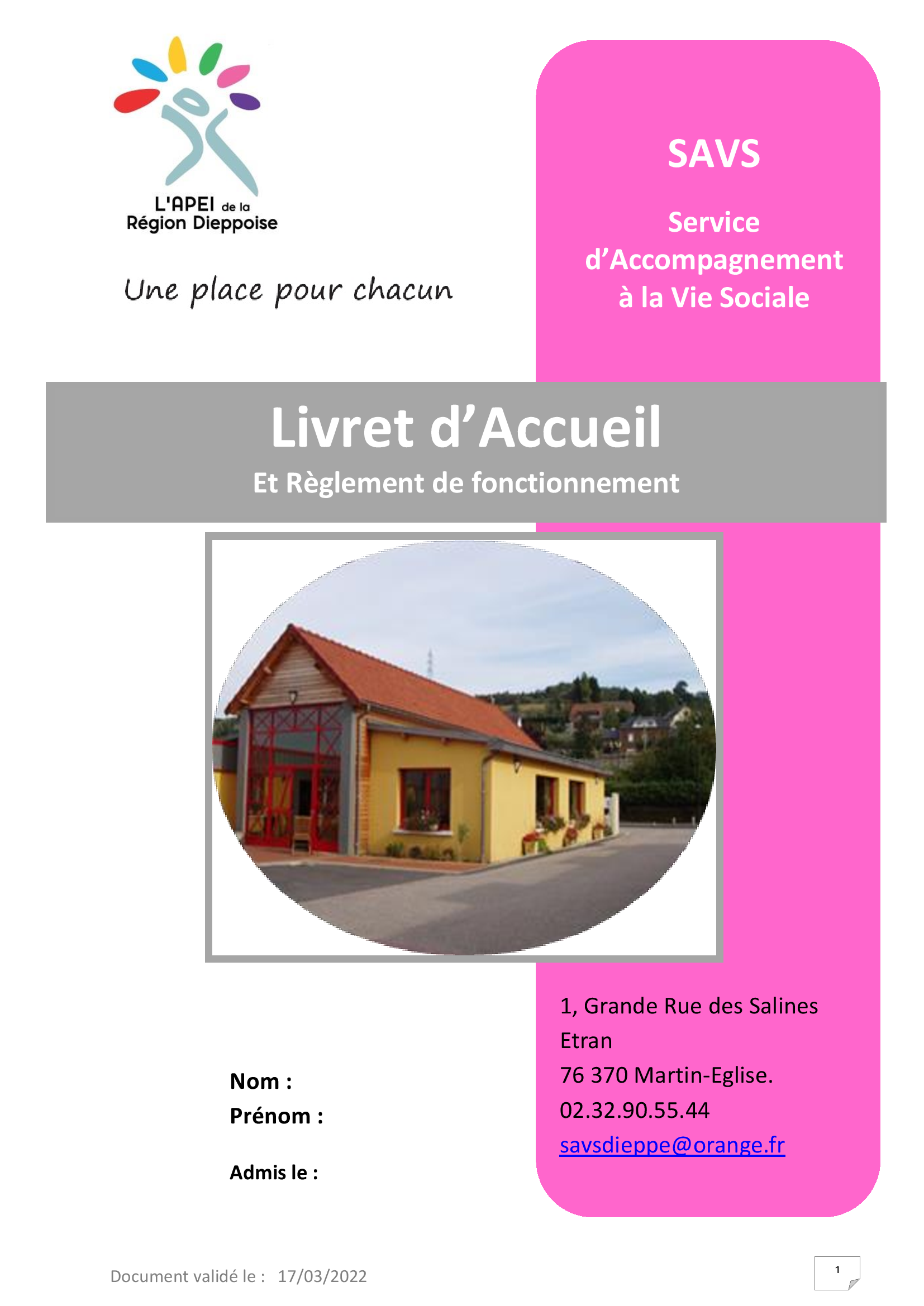 Livret d'accueil du SAVS